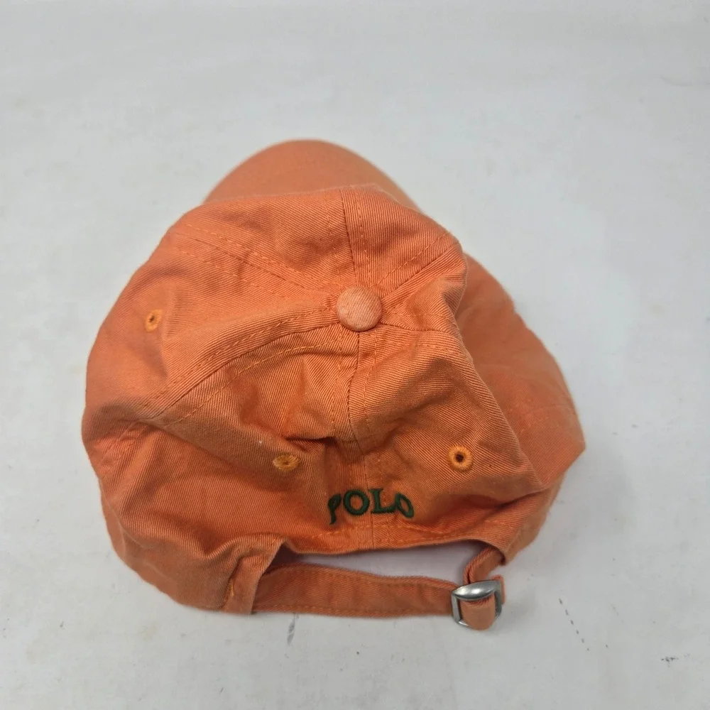 Polo Ralph Lauren Boys Orange Cotton Baseball Cap Green Pony Hat Adjustable 4-7